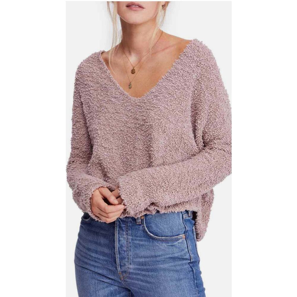 Free People Dusty Rose Cropped Long Sleeve Popcorn Sweater Size S